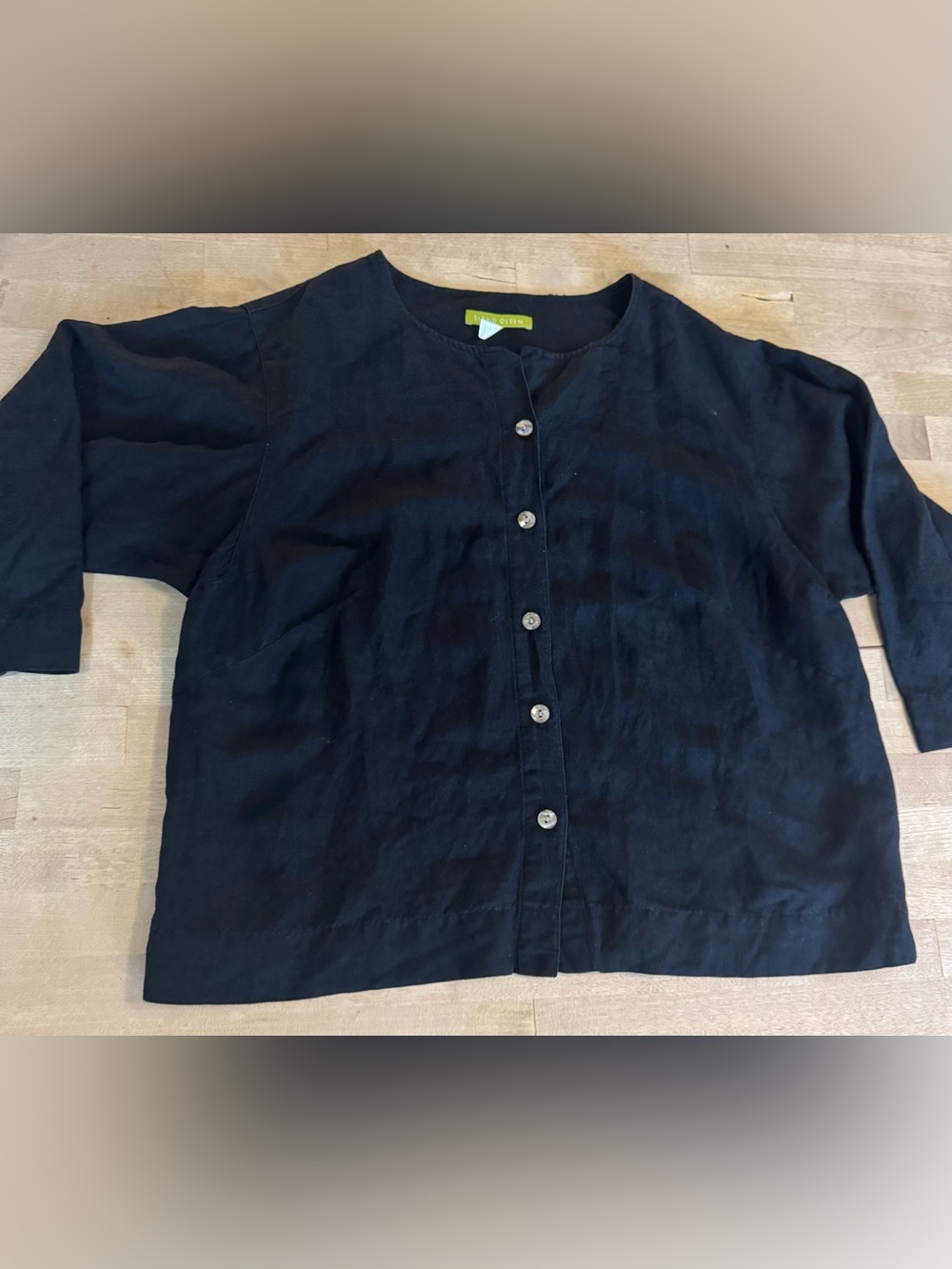 Sigrid Olsen Black linen/rayon boxy cropped button down top/jacket